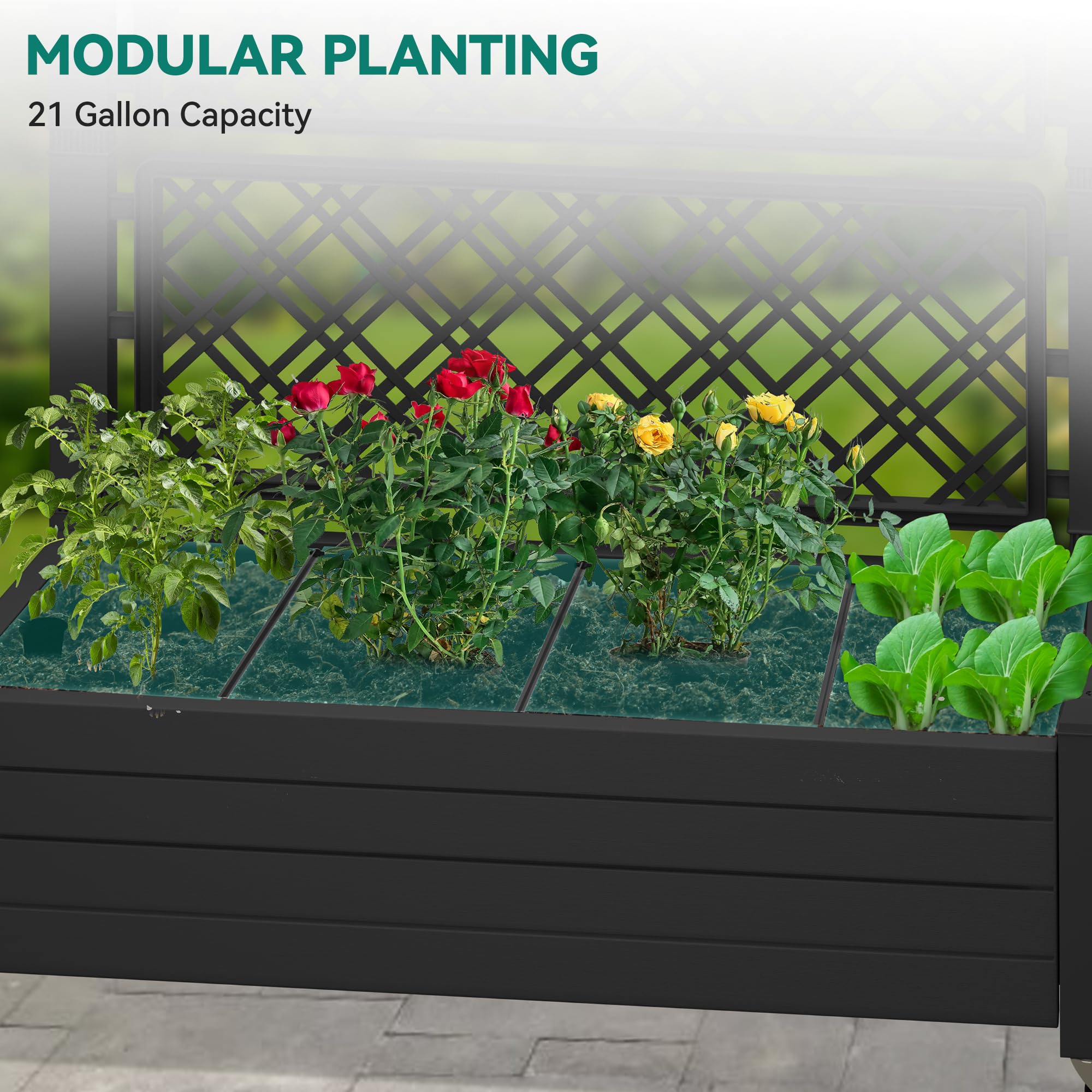 YITAHOME 43.3x17.7x61 in Planter Trellis Box with Wheels & Drain Plug, Outdoor Resin Raised Garden Bed for Climbing Plants, Large Weather-Resistant Design, Black