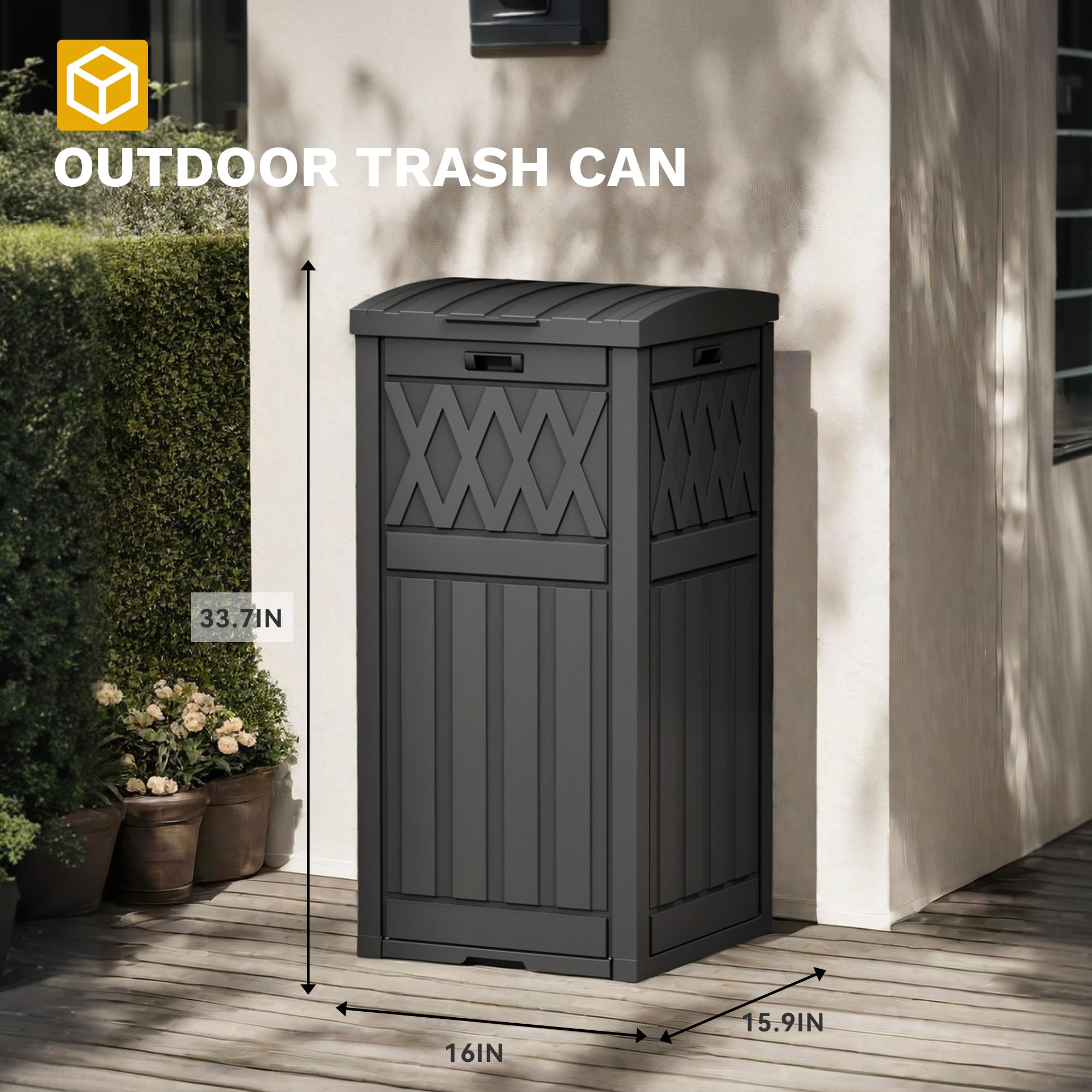 YITAHOME Outdoor Trash Bin with Layered Lid & Drip Tray 33 Gallon, Resilient Waterproof Garbage Can for Kitchen, Patio, Deck, and Backyard (Black)