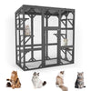 Wooden Window Catio Outdoor Cat Enclosure, Large Feral Cat Shelter for Mulitiple Cats, Walk in Cage with 6 Platforms, Outside Cats Patio Enclosure Weatherproof Roof Gray