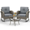 YITAHOME 3-Piece Wicker Rocking Chair Set, Outdoor Patio Furniture Set with Plush Cushions, PE Rattan Bistro Set Including Side Table, Perfect for Garden, Backyard, Porch, and Patio Use, Grey