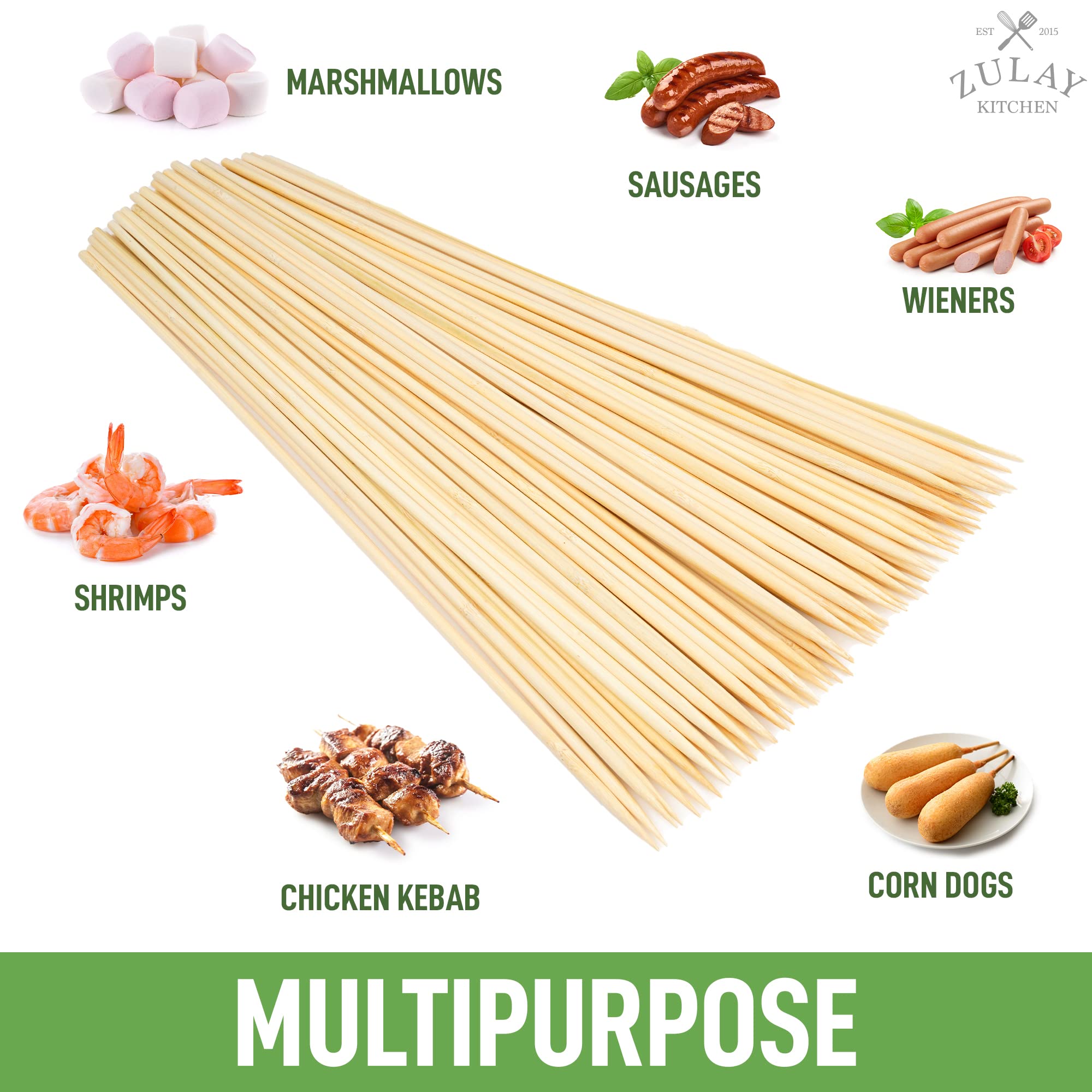 Zulay Kitchen Authentic Bamboo Marshmallow Smores Sticks - 40 Extra Long 30" Roasting Skewers - 5mm Heavy-Duty Bamboo - Ideal for Grilling & Camping