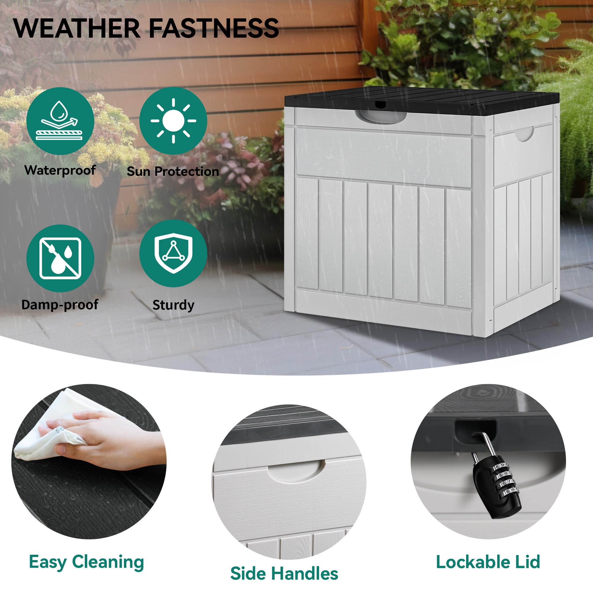YITAHOME 32 Gallon Deck Box, Resin Storage with Lockable Lid & Side Handles, Indoor Outdoor Small Container for Patio Cushion, Garden Pool Accessories, Backyard Furniture, Water Resistant