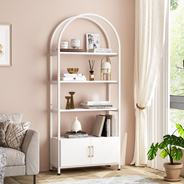 GarveeHome Arched Bookshelf, Modern Bookcase with Doors Storage, 71.5