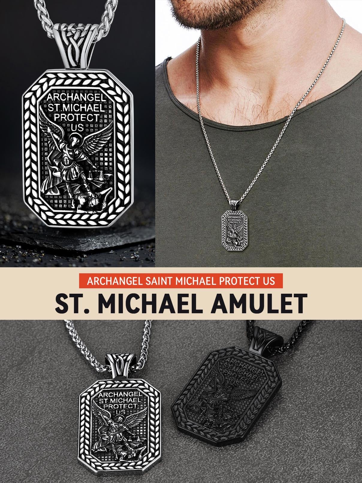 FaithHeart St. Michael Medal Necklace Catholic Dog Tag Pendant Masculine Protective Jewelry High Polished Tarnish Resistant