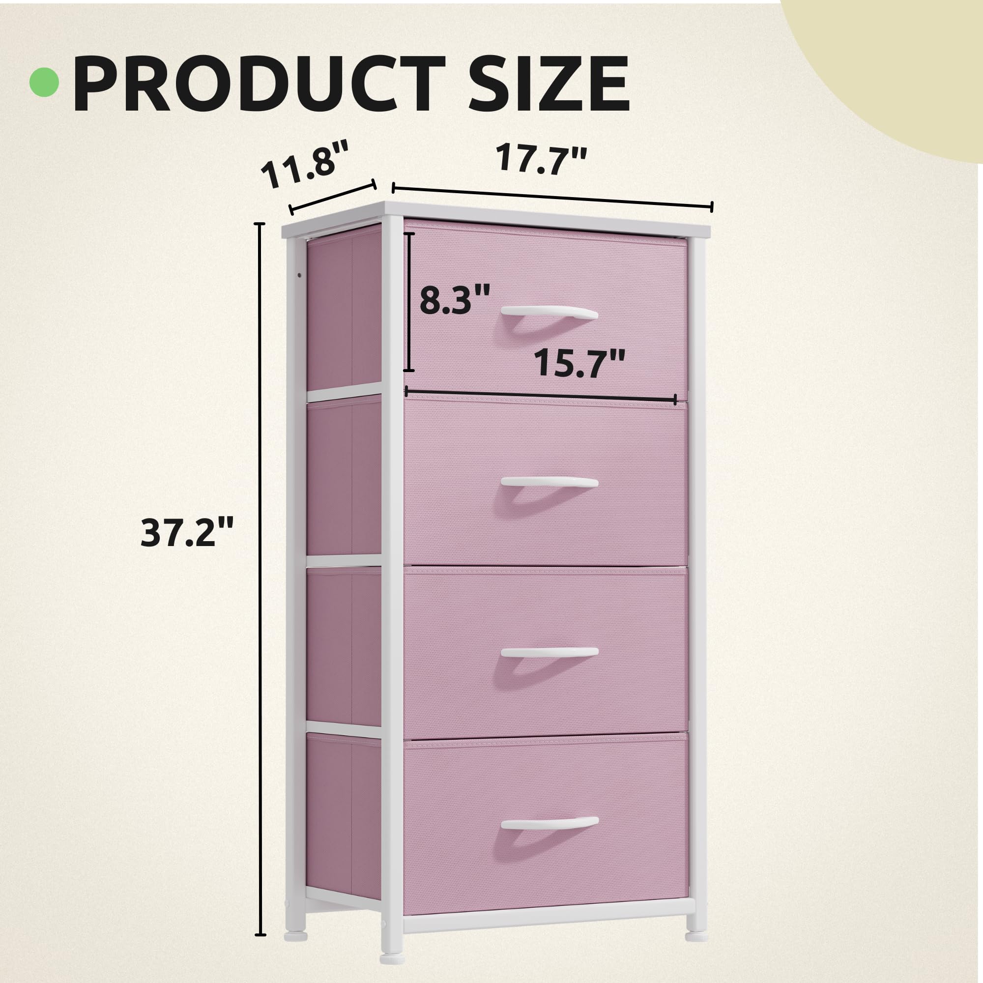 GOOBED Storage Drawer with 4 Drawers - Fabric Dressers, Dresser for Room, Living Room, Closets - Sturdy Steel Frame, Wooden Top & Easy Pull Fabric Bins, Pink