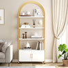 GarveeHome Arched Bookshelf, Bookcase with Doors Storage, 71.5 Inches Tall Industrial Book Shelf with Sturdy Metal Frame and Quality Boards, Freestanding Display Shelving (Gold)