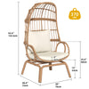 DWVO Swivel Egg Chair Outdoor, 370lbs Capacity Wicker Patio Rotating Basket Chair, All-Weather Small Egg Lounger Chair for Indoor Outside, Beige
