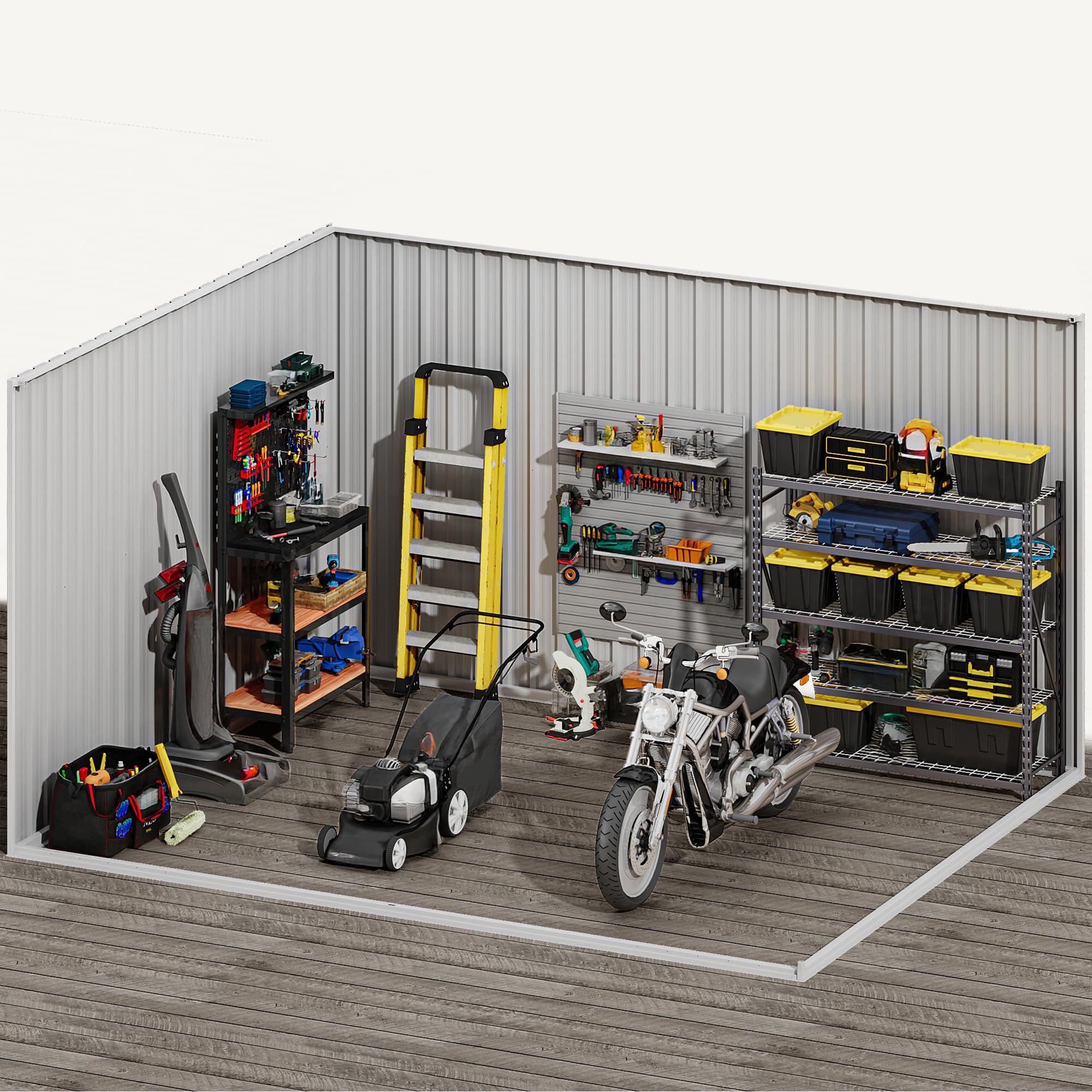 DWVO 10x8FT Outdoor Storage Shed, Spacious Metal Tool Shed with Lockable Doors & Ventilation for Patio, Lawn, and Backyard, Ideal for Storing Garden Equipment, Lawnmowers, and Bicycles, Brown