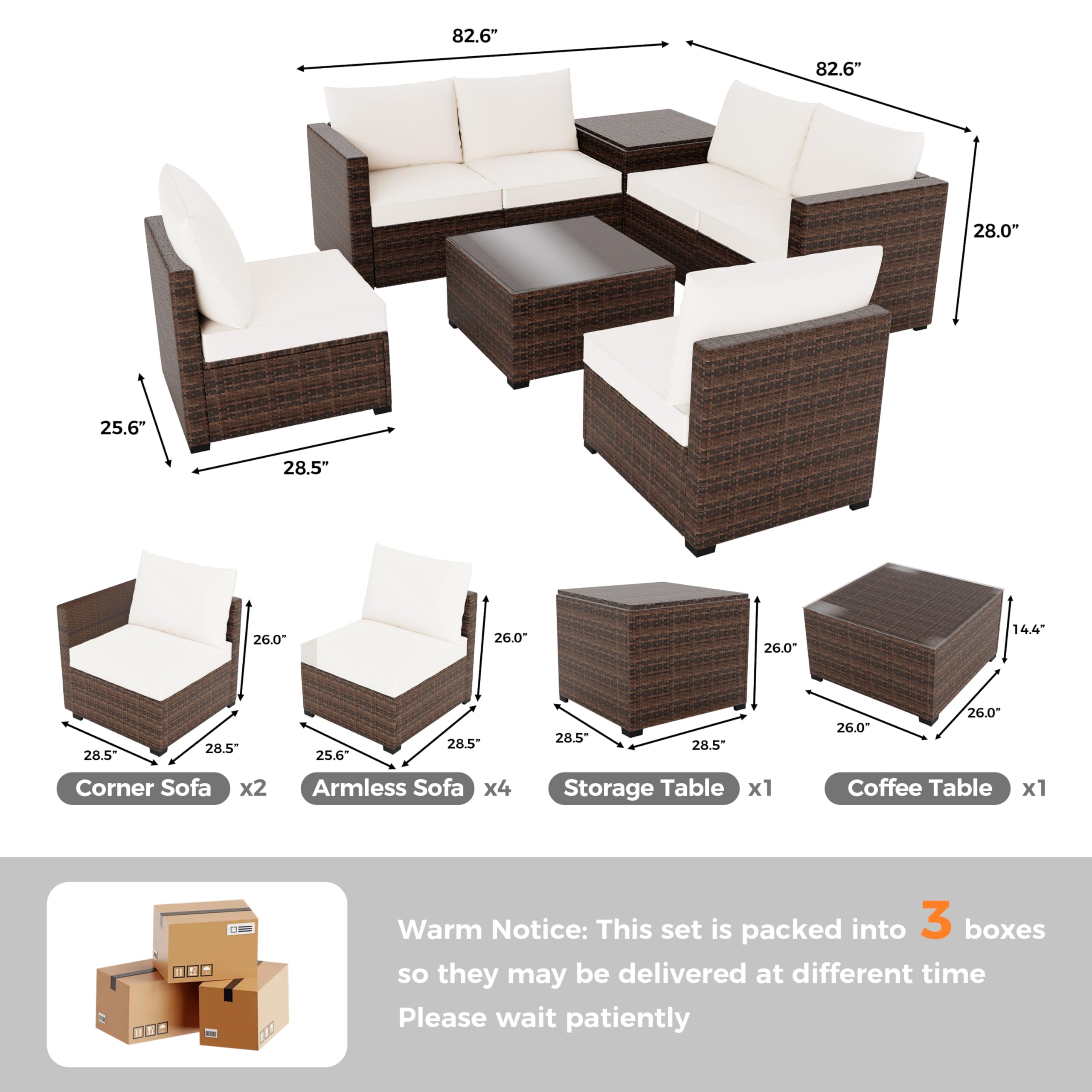 8 Pieces Outdoor Furniture Sets, Patio Conversation Sets with Storage Coffee Table & Water-Resistant Cushions, Outdoor Sectional Furniture for Front Porch, Backyard, Garden