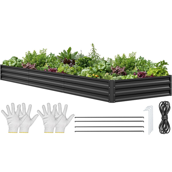 YITAHOME 12x4x1ft Large Raised Garden Bed Kit, Galvanized Metal Planter Box with Gloves, Ground Nails, Support Rod & Safety Rubber, Outdoor Above Ground Planters for Plants Vegetables Flowers, Black