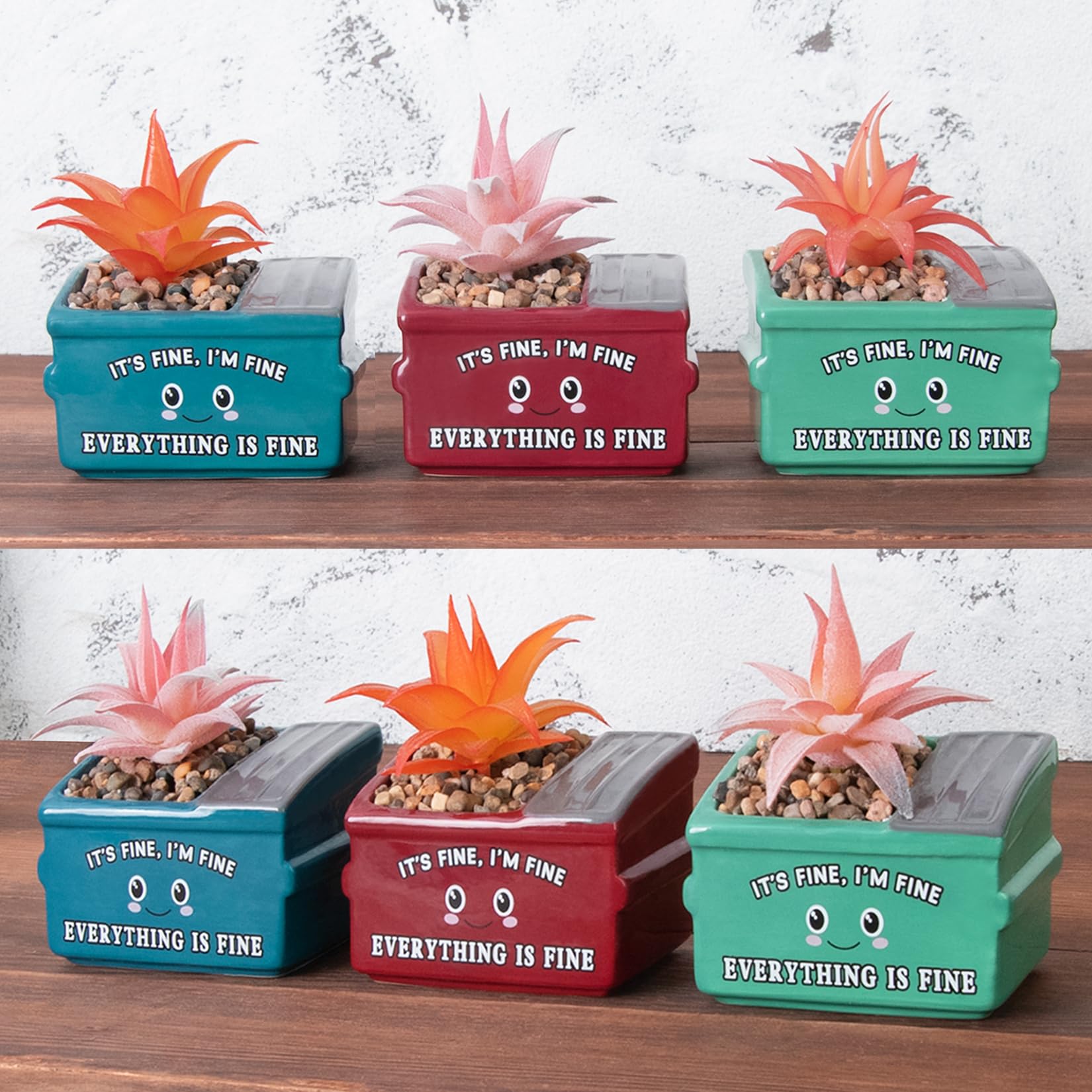 YINUOWEI Dumpster Fire Fake Plants in Ceramic Succulent Pots Desk Decor, Emotional Support Positive Thinking Office Desk Accessories, Motivational Gifts for Women, Men, Coworkers