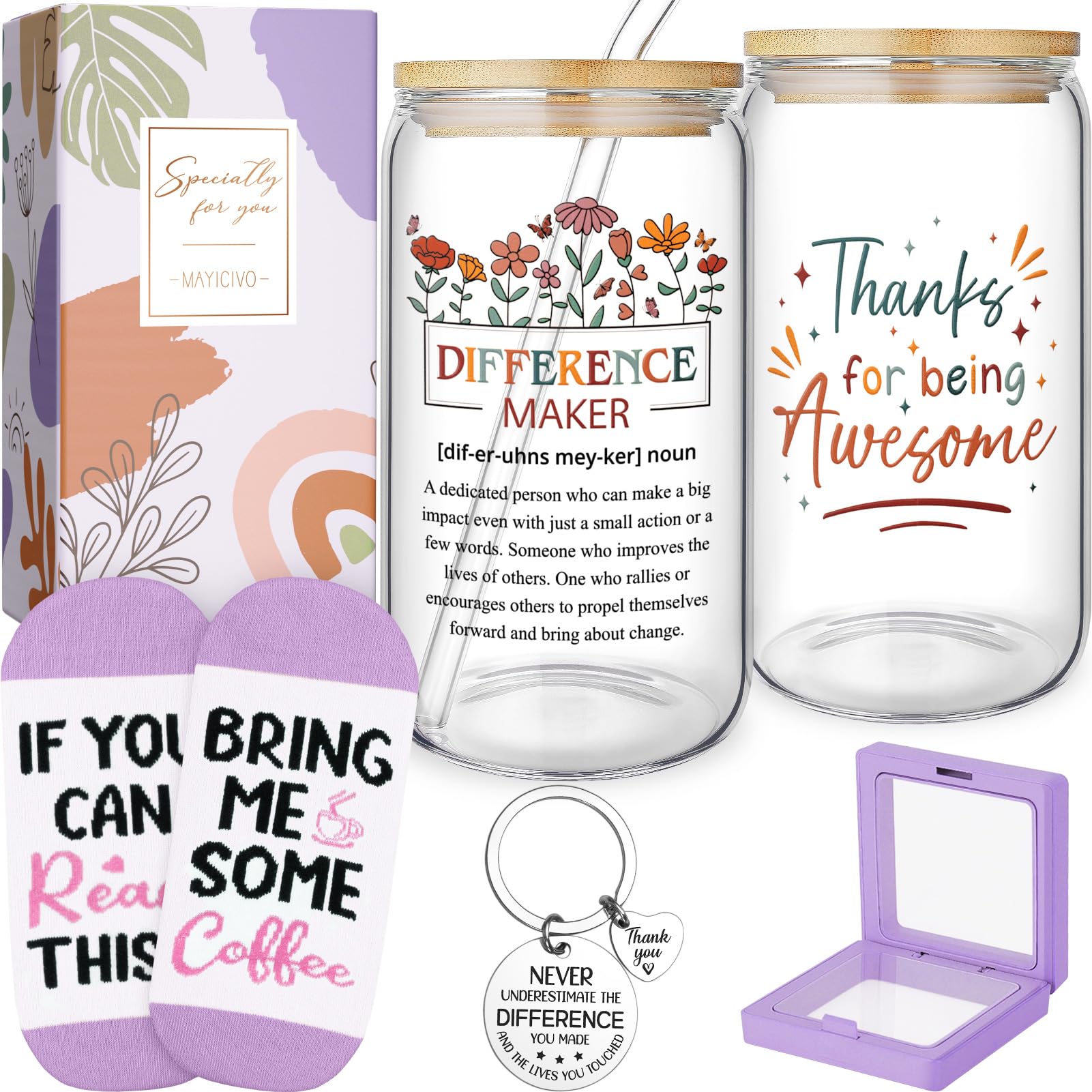 Thank You Gifts for Women, Employee Appreciation Gifts for Coworkers Office Gifts, Farewell Christmas Thank You Gifts Basket for Employees Boss Day Teacher Nurse Mom Her Hostess w/ 16Oz Can Glass Cup
