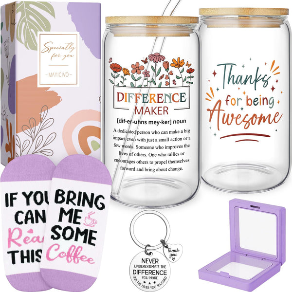 Thank You Gifts for Women, Employee Appreciation Gifts for Coworkers Office Gifts, Farewell Christmas Thank You Gifts Basket for Employees Boss Day Teacher Nurse Mom Her Hostess w/ 16Oz Can Glass Cup
