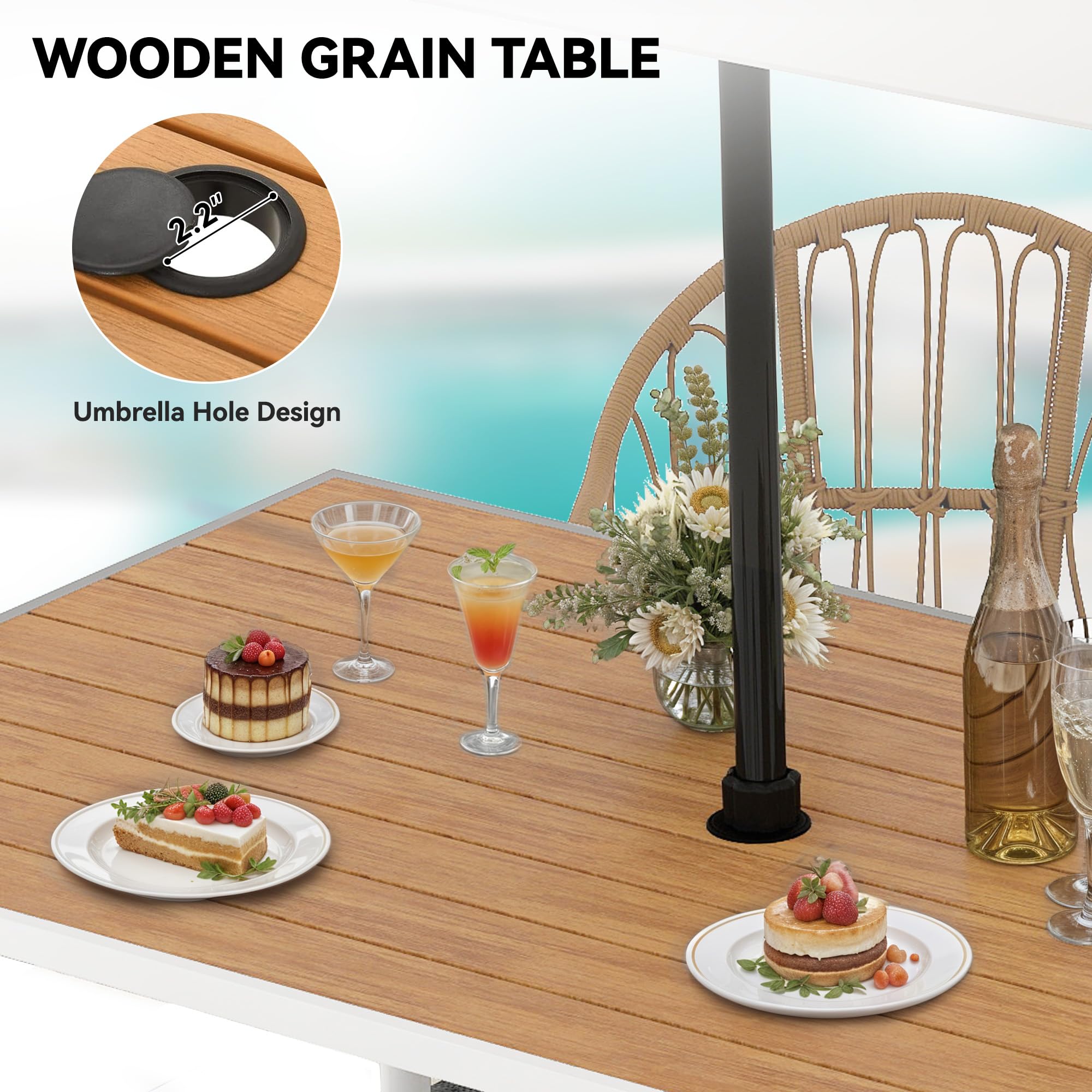 YITAHOME Outdoor Patio Dining Set 5pcs 59" Outdoor Table and Chairs Patio Dining Furniture Sets for 4/6 with Umbrella Hole Outdoor Dining Table Set for Garden Lawn Porch Indoor Beige