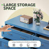GOOBED Farmhouse 6 Drawer Dresser for Bedroom, TV Stand with Large Drawers & Bar Handles, Storage with Power Outlets, Rustic Wood Chest of Drawers, Blue