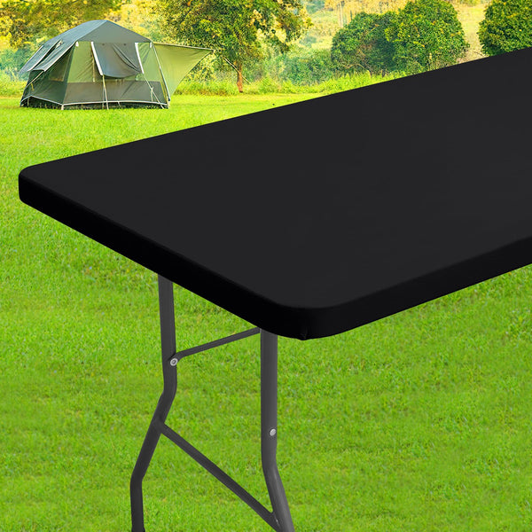 homing 6 Foot Rectangle Spandex Tablecloths, Stretch Elastic Fitted Table Cover, Washable Fabric Patio Table Cloth for Picnic, Camping, Party (Black, 30