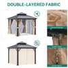 YITAHOME 10x10ft Gazebo Double Roof Hardtop with Nettings and Curtains, Heavy Duty Galvanized Steel Outdoor Vertical Stripes Roof for Patio, Backyard, Deck, Lawns, Brown