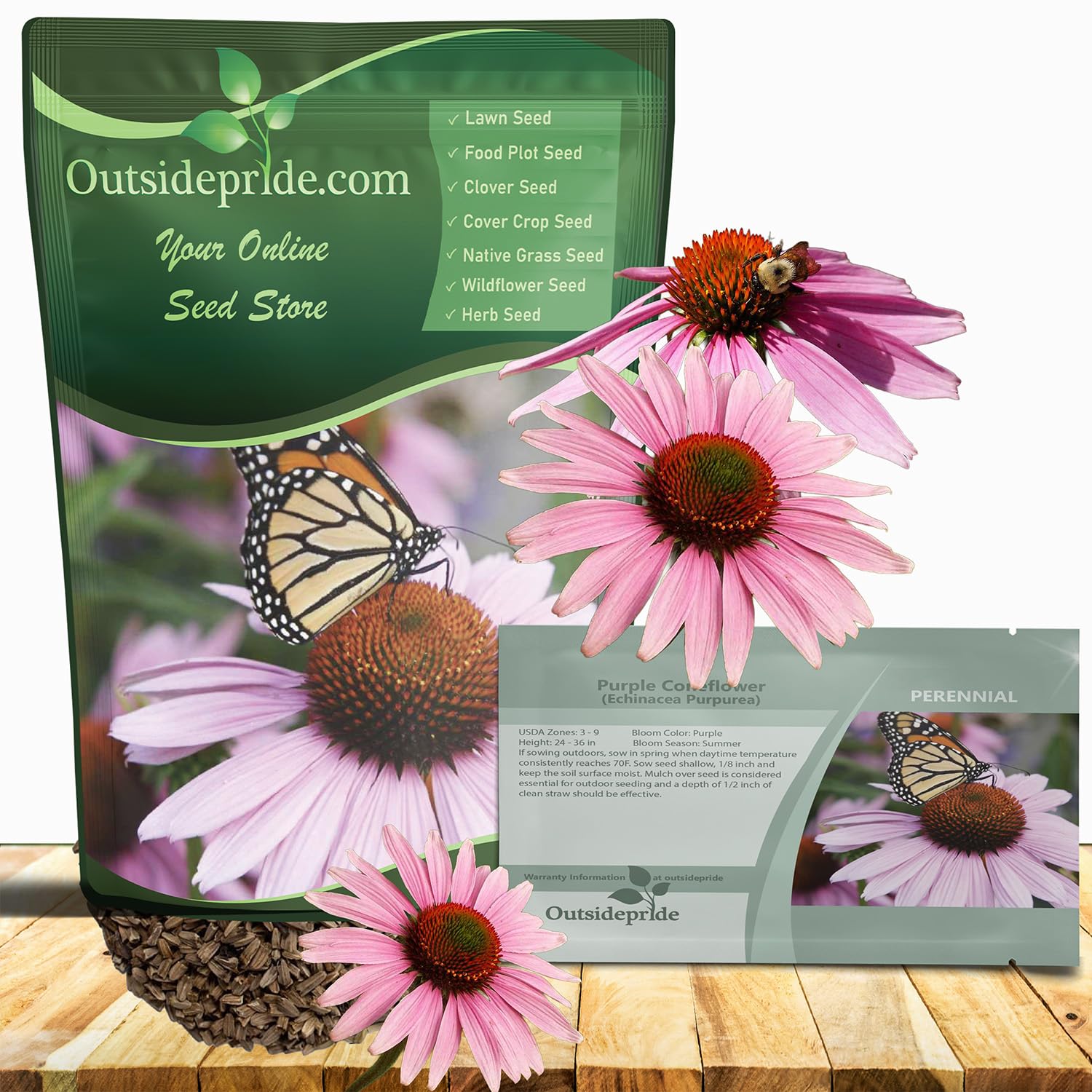 Outsidepride Purple Echinacea Coneflower Seeds - 1 lb Perennial, Deer-Proof & Drought Tolerant Flower Seeds with Daisy-Like Blooms for Pollinator-Friendly Gardens, Borders, & Meadows