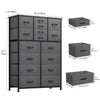 DWVO 16 Drawer Dresser, Tall Fabric Dresser, Large Chest of Drawers, Gray Storage Organizer Closet Living Room Entryway with Sturdy Metal Frame and Wooden Top, Gray