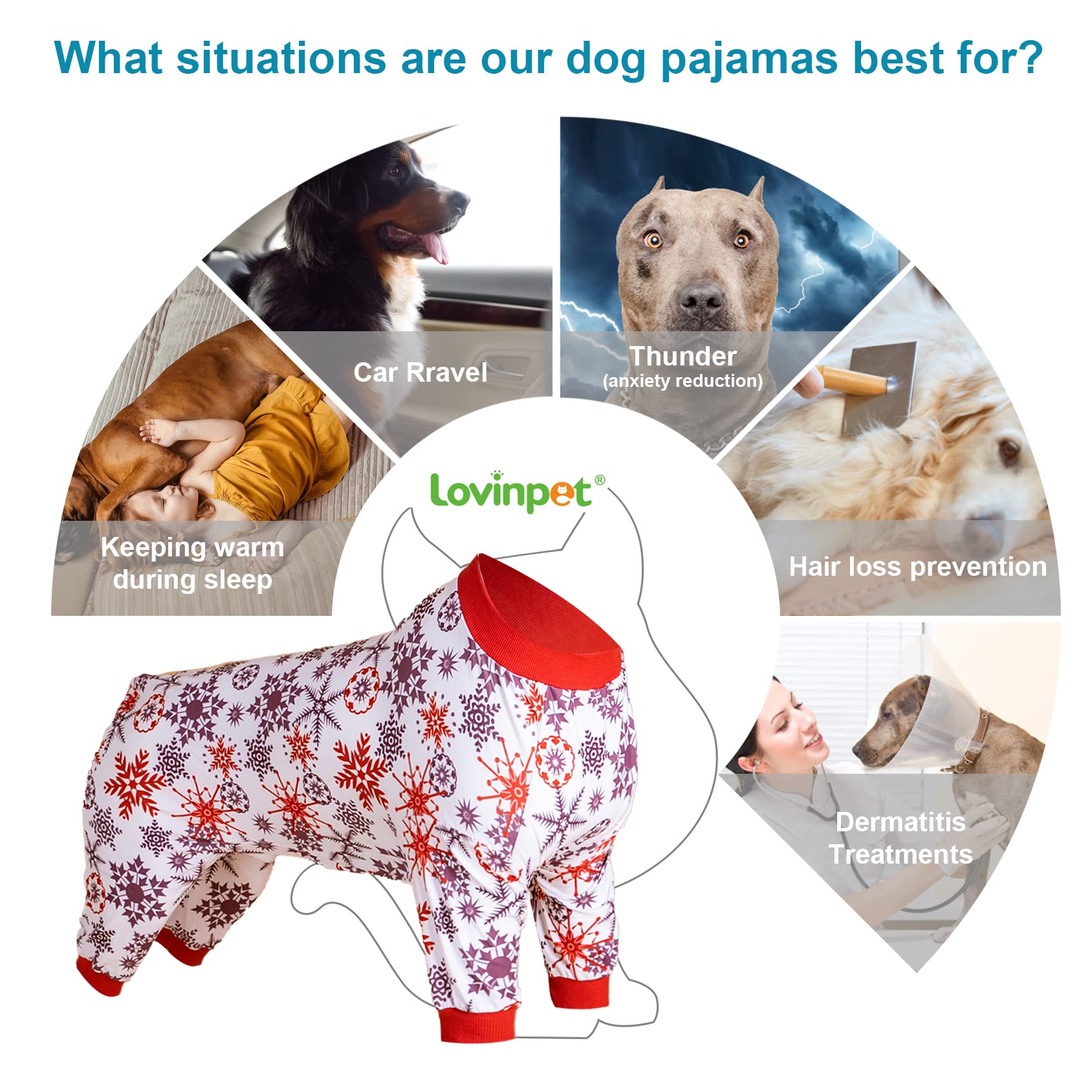 LovinPet Dog Clothes for Medium Dogs Boy - Anti Licking & Anxiety Calming Dog Clothes, Comfy Lightweight Stretchy Fabric, Scarlet Ice Crystals Print, Pitbull Costume for Parties, Red M