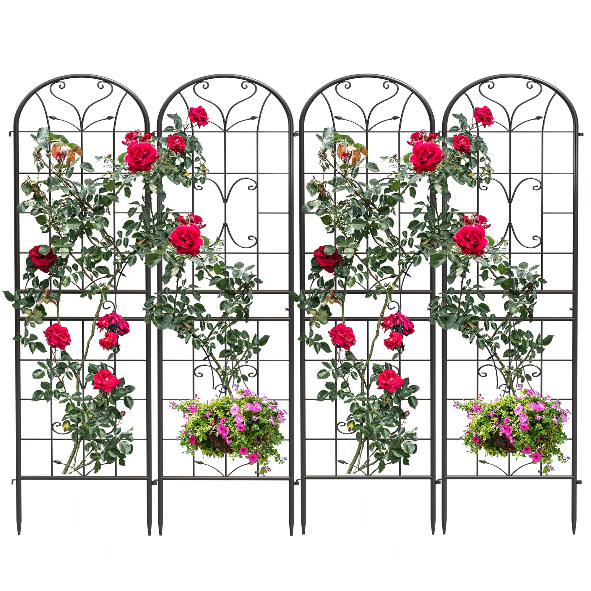 YITAHOME 4 Pack 87x20in Trellises for Cllimbing Plants Outdoor, Roses, Vegetables, Vines, Flowers, Black Metal Coated Rustproof Garden Trellis for Patio