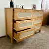 DWVO Buffet Cabinet Rattan - Storage Cabinet with 6 Wood Storage Closet Dressers Chest - Coffee Bar Cabinet with Drawer-Accent Cabinet with Golden Handles for Living Room/Dining Room/Entryway-Natural