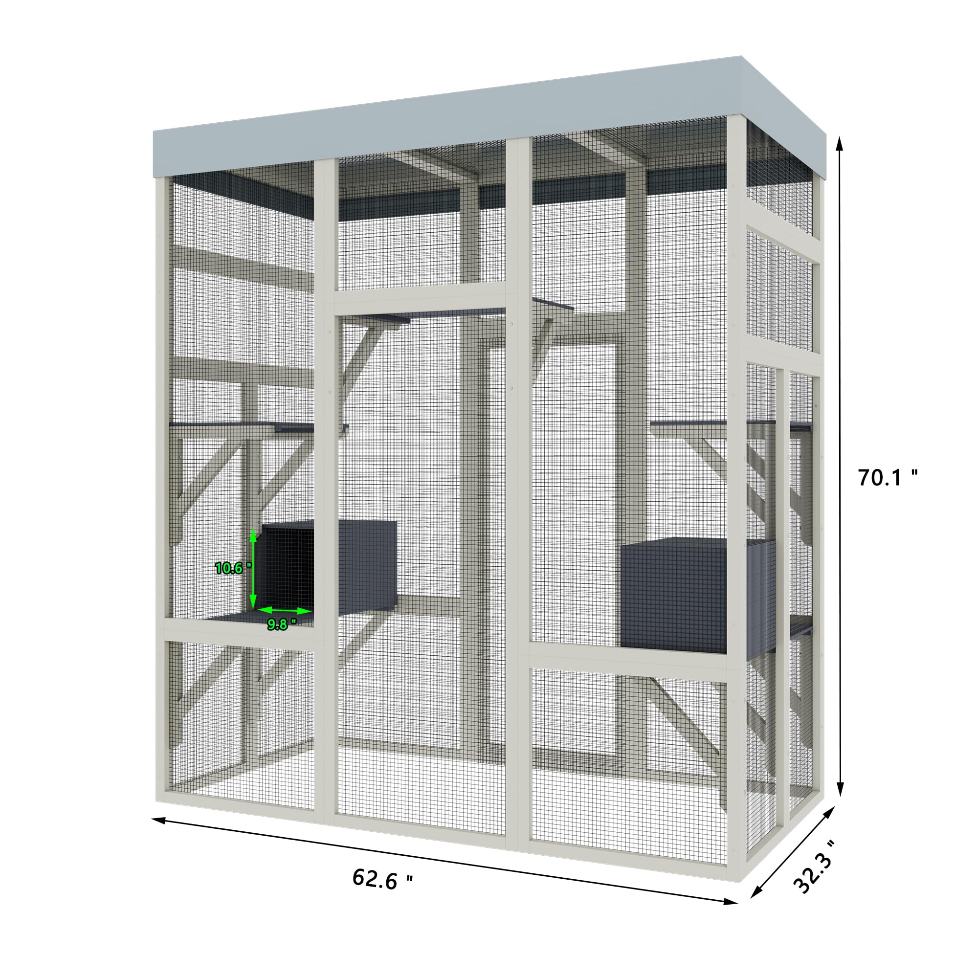 70” Catio Outdoor Cat Enclosure, Large Wood Cats House, Catio Window Cat Enclosure, Jumping Platform & 2 Napping Resting Box