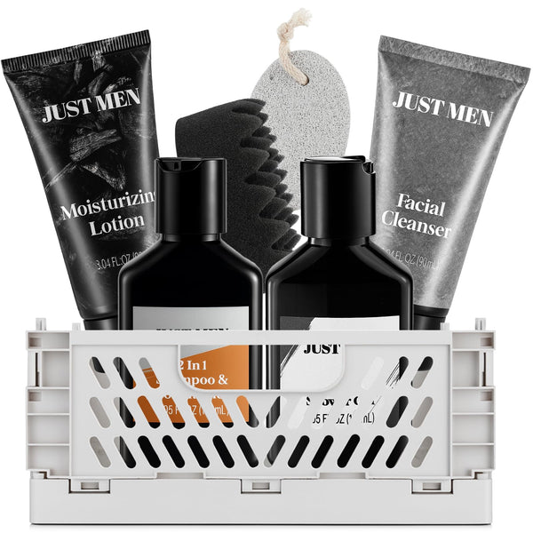 Gift Baskets for Men - 7 Pcs Mens Body Wash & Skin Care Kit | All-in-One Grooming & Bath Gift Set with Cedrus Atlantica Scent | Birthday & Valentines Gifts for Men, Husband, Boyfriend, Brother, Father