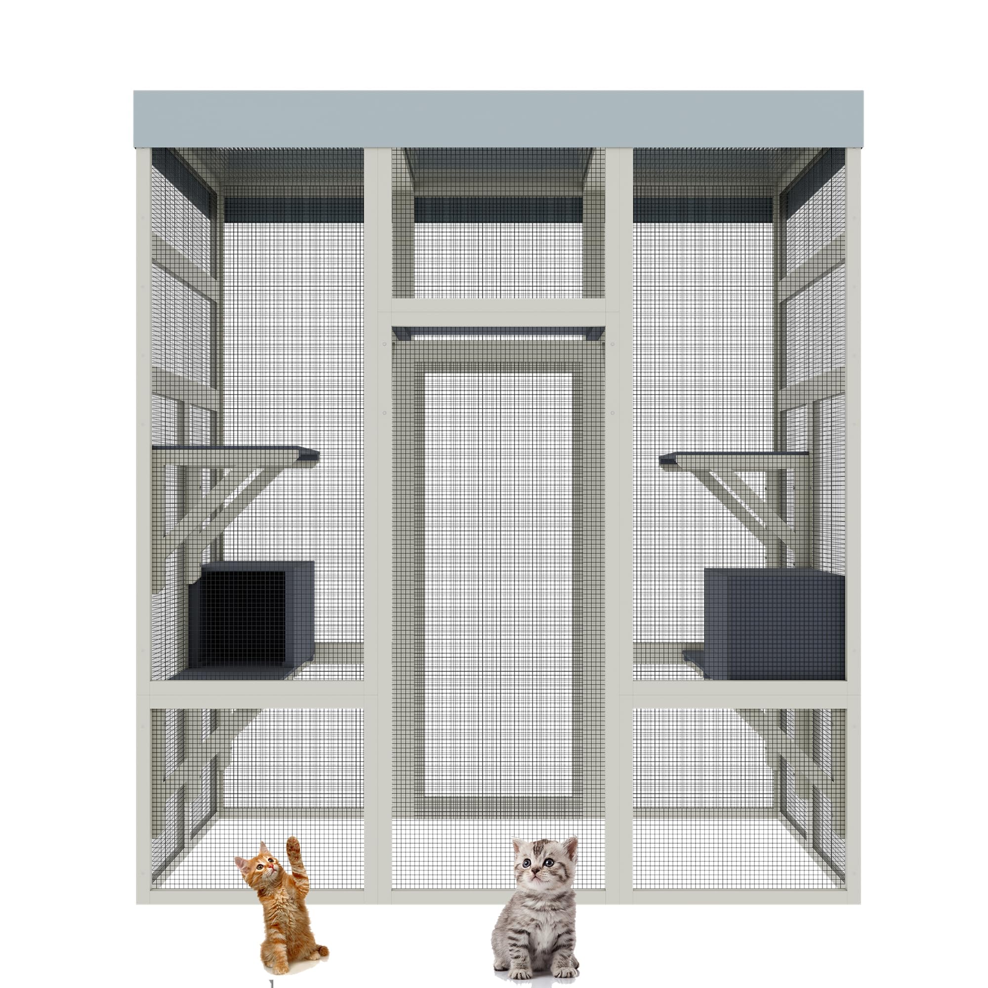 70” Catio Outdoor Cat Enclosure, Large Wood Cats House, Catio Window Cat Enclosure, Jumping Platform & 2 Napping Resting Box