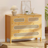 DWVO Natural Rattan 4 Drawer Dresser, Oak Rattan Dressers Chest of Drawers, Wood Storage Cabinets Corner Bedside Table for Dressering Room, Entryway, Hallway, Hold up to 200lbs