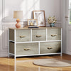 DWVO Wide Chest of Drawers, Dresser with 5 Drawers, Oak Grain Fabric Storage Tower, Dresser for Room with 5 Drawers, Living Room, Closets - Sturdy Steel Frame, Wooden Top