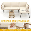 DWVO 3 Pieces Patio Furniture Set, Wicker Conversation Sectional Sofa, L-Shaped Sofa with 4 Seater for Backyard, Porch, Boho Detachable Lounger with Cushions and Coffee Table - Beige