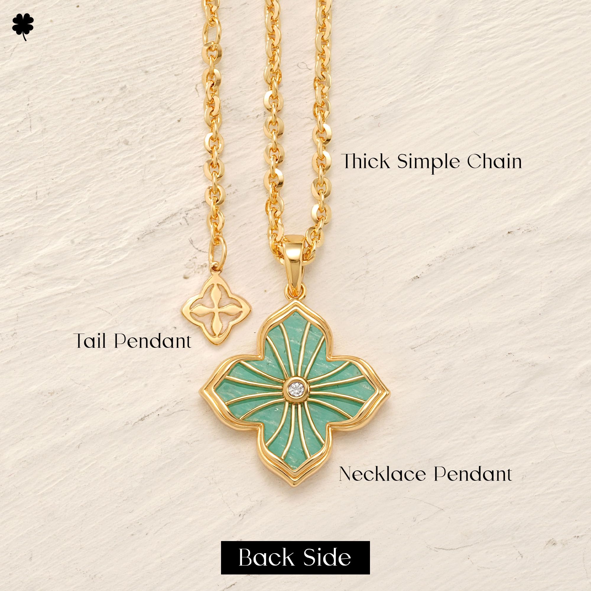 MYEARS Women Gold Necklace Clover Pendant Gemstone Green Amazonite Cubic Zirconia 14K Simple Dainty Chain Everyday Trendy Lucky Flower Jewelry