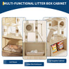 Cat Tree with Litter Box Enclosure, 2-in-1 Modern Cat Tower, 66.9-Inch Tall Cat Condo with Scratching Posts, Perch, Caves,Rattan Nest，Burlywood