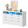 DWVO 9 Drawer Double Dresser with LED Ligh, Modern Chests of Drawers with Power Outlet, High White Storage Dresser with Charging Station-White