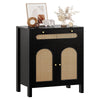 DWVO Rattan Drawer Dresser with Doors and Adjustable Shelves - Bathroom Cabinet with Large Drawer-Accent Cabinet Sideboard for Living Room/Entryway - Black