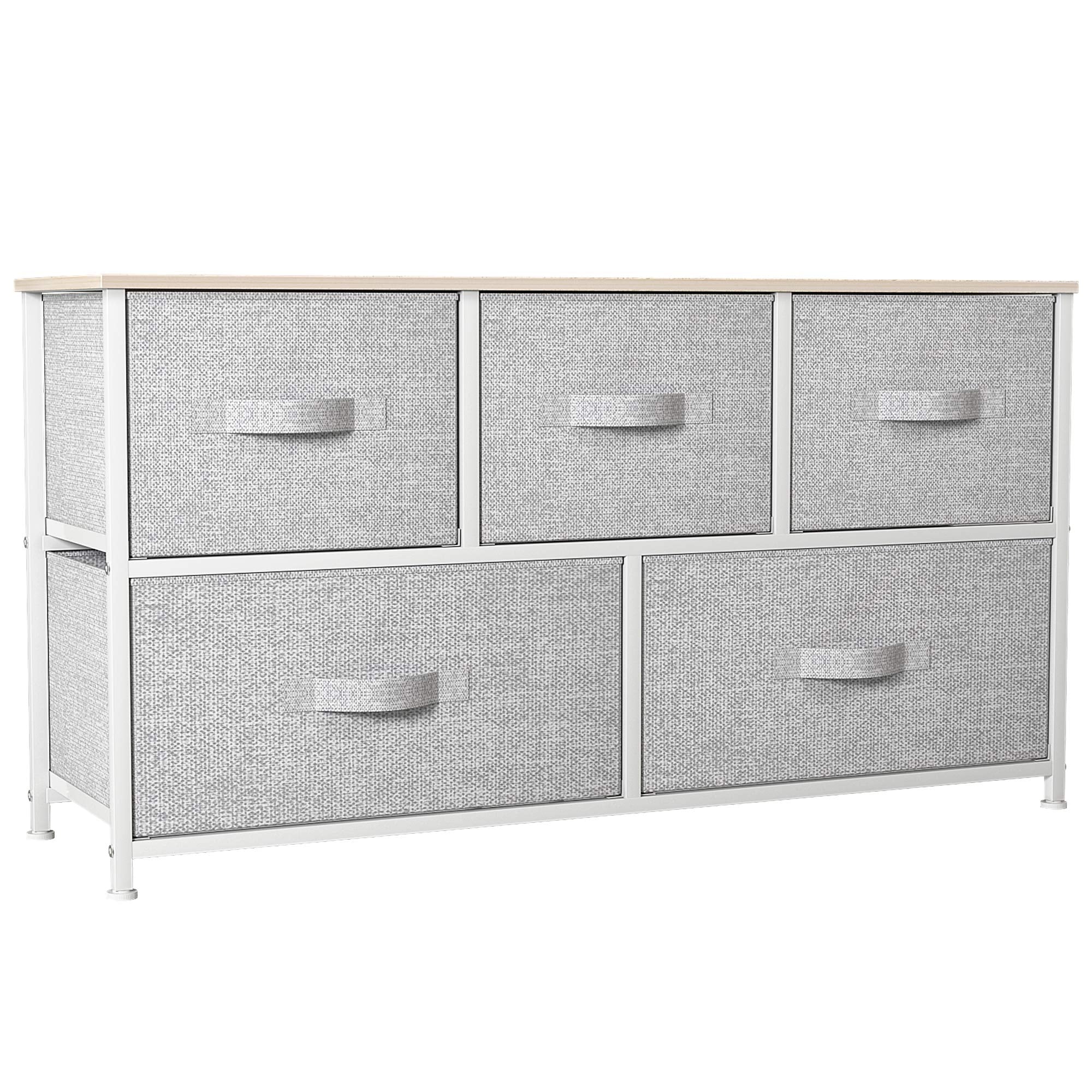 GOOBED 5 Drawer Dresser - Fabric Storage Tower, Organizer Unit for Living Room, Hallway, Closets - Sturdy Steel Frame, Wooden Top & Easy Pull Fabric Bins