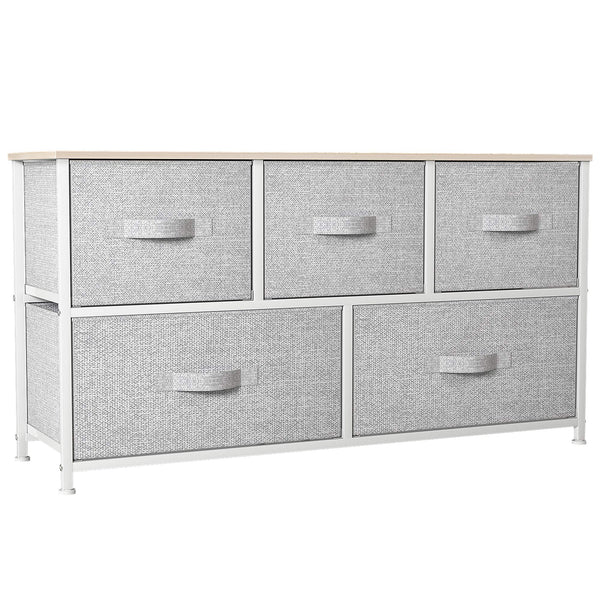 GOOBED 5 Drawer Dresser - Fabric Storage Tower, Organizer Unit for Living Room, Hallway, Closets - Sturdy Steel Frame, Wooden Top & Easy Pull Fabric Bins