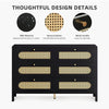 DWVO Buffet Cabinet Rattan - Storage with 6 Wood Storage Closet Dressers Chest - Coffee Bar with Drawer-Accent with Golden Handles for Living Room/Dining Room/Entryway-Black