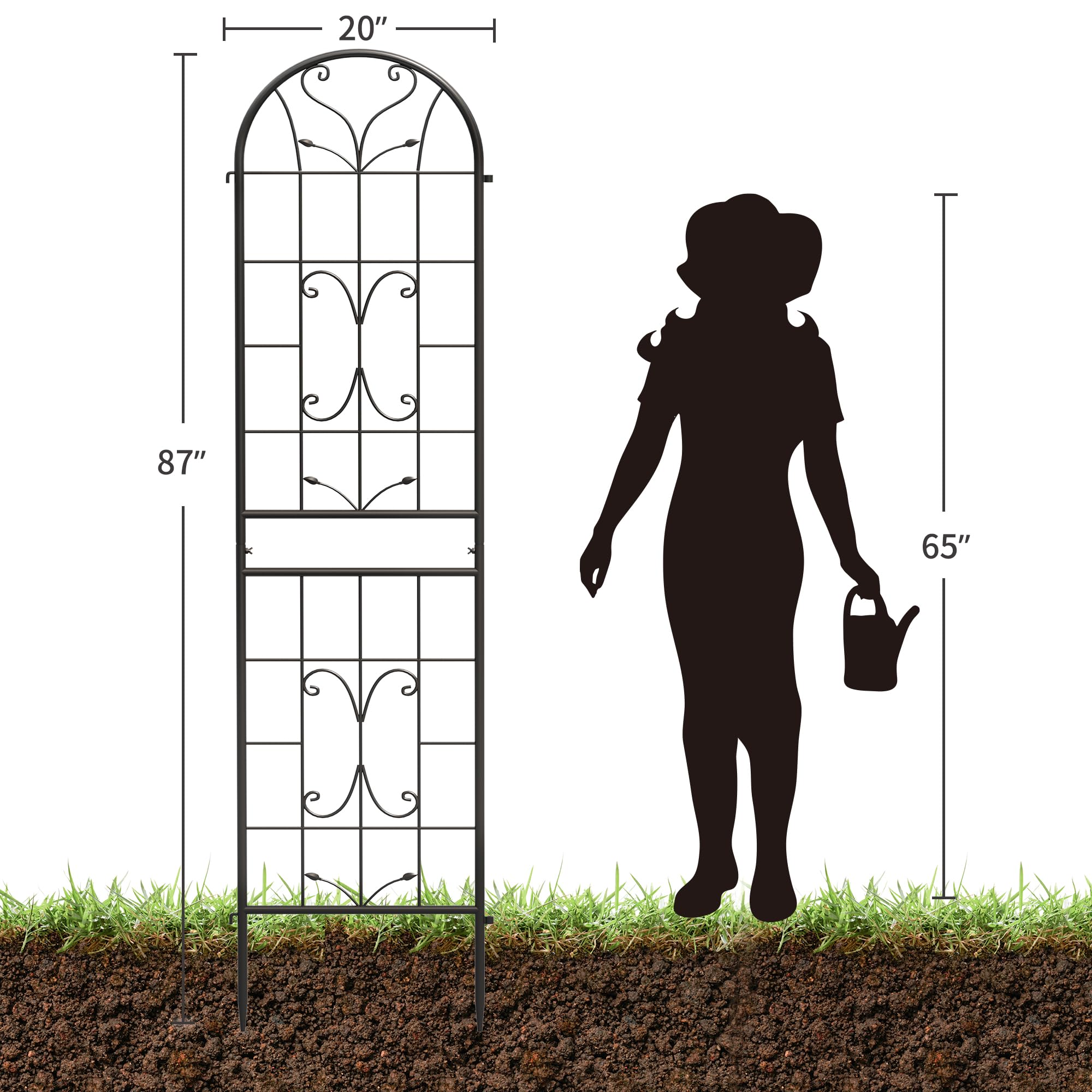 YITAHOME 4 Pack 87x20in Trellises for Cllimbing Plants Outdoor, Roses, Vegetables, Vines, Flowers, Black Metal Coated Rustproof Garden Trellis for Patio