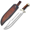 Handmade D2 Steel 18 Inches Large Bowie Knife, Full Tang Fixed Blade With Rosewood Handle and Brass Guard Hunting Knife with Leather Sheath Ideal for Camping, Hiking, Survival