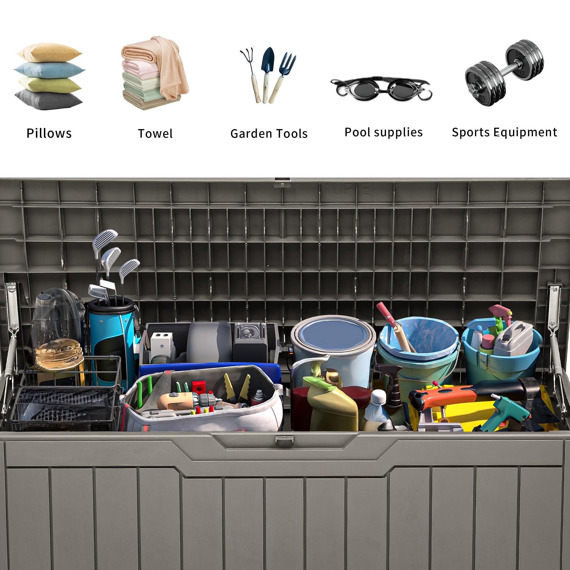 YITAHOME 80 Gallon Resin Deck Box, Weather Resistant Outdoor Storage Box, Lockable Indoor Outdoor Storage for Supplies and Essentials, Taupe