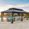 YITAHOME 12X18FT Hardtop Gazebo Double Roof Canopy Galvanized Iron 4.7X4.7'' Aluminum Pillar Garden Tent Curtains Netting for Patios Backyards Decks Lawns