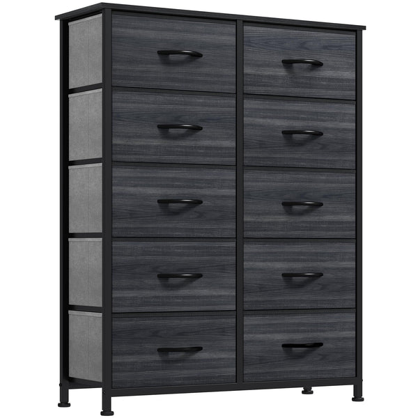 GOOBED 10 Drawer Dresser - Fabric Storage Tower, Organizer Unit for Living Room, Hallway, Closets - Sturdy Steel Frame, Wooden Top & Easy Pull Fabric Bins