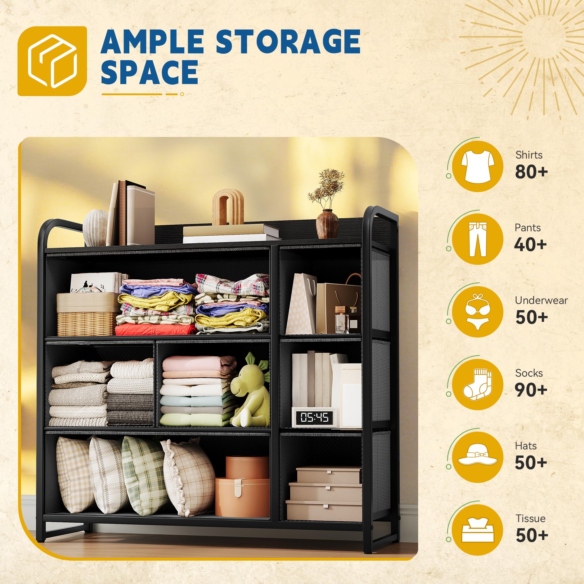 DWVO 7 Drawers Dresser, Organizer Unit for Bedroom, Fabric Dresser Storage Tower for Hallway, Entryway, Closets, Sturdy Steel Frame, Wooden Top