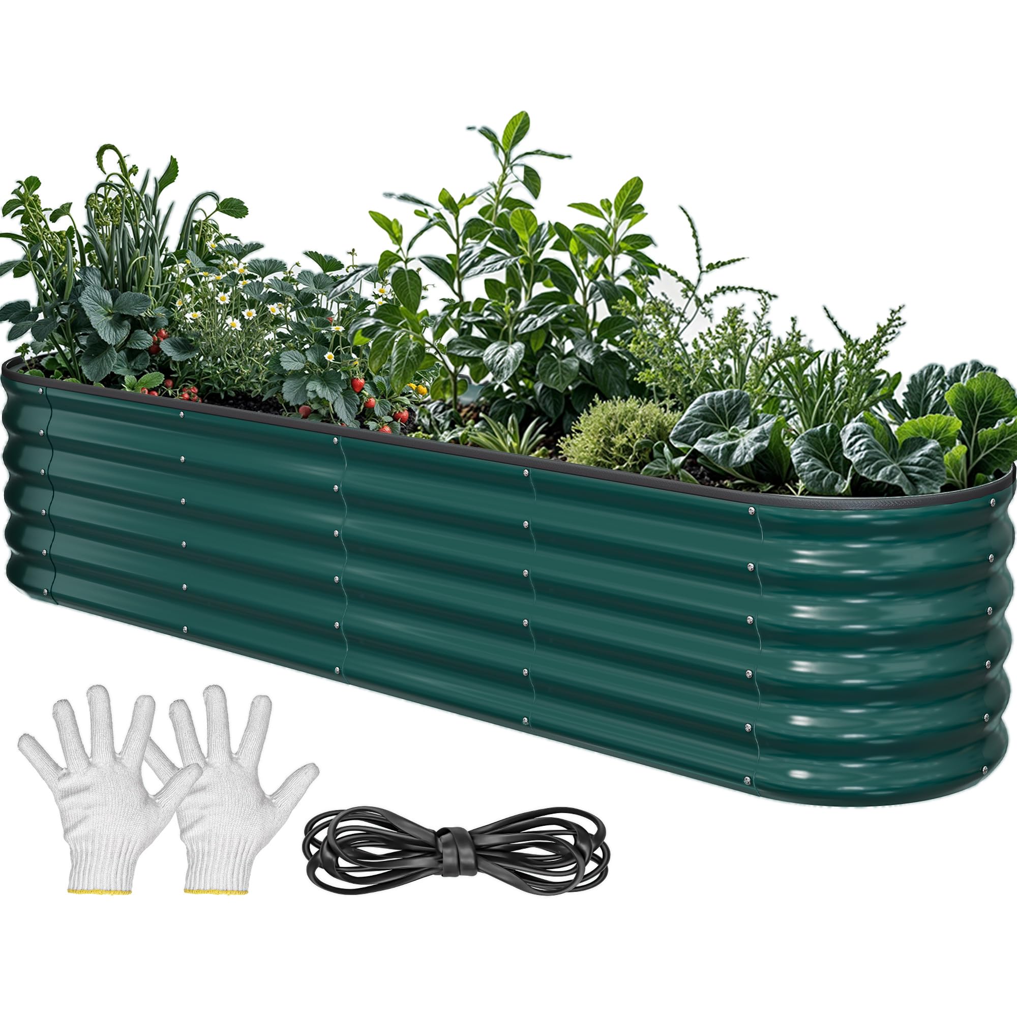 YITAHOME 17" Tall 9 in 1 Large Raised Garden Bed Kit, 8x2x1.4ft Galvanized Metal Planter Box with Gloves & Safety Rubber, Outdoor Above Ground Planters for Plants Vegetables Flowers, Green