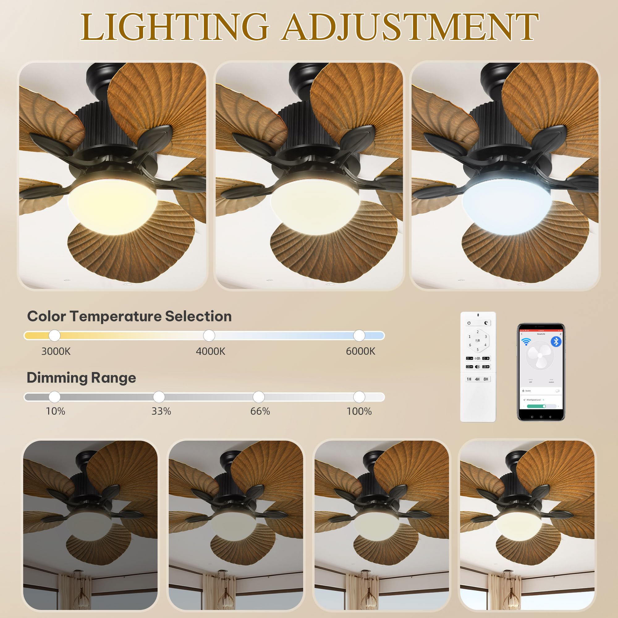 YITAHOME Tropical Ceiling Fan with Lights, 3 Ways Control, Dimmable 52 Inch Ceiling fan with Cleaner Duster, Smart Ceiling Fan Compatible with Alexa for Living Room, Dining Room