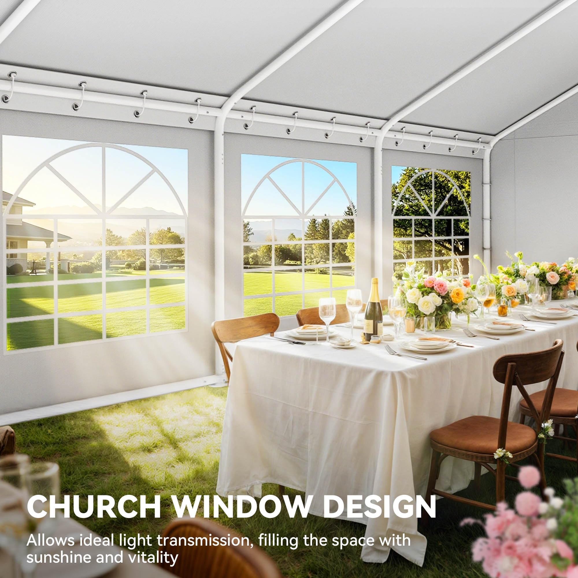 YITAHOME 20x30FT Party Tent Heavy Duty Wedding Event Shelters PVC Upgraded Galvanized Ripple Canopy with Large Roof Removable Sidewalls & 3 Storage Bags 600D Oxford Commercial, White