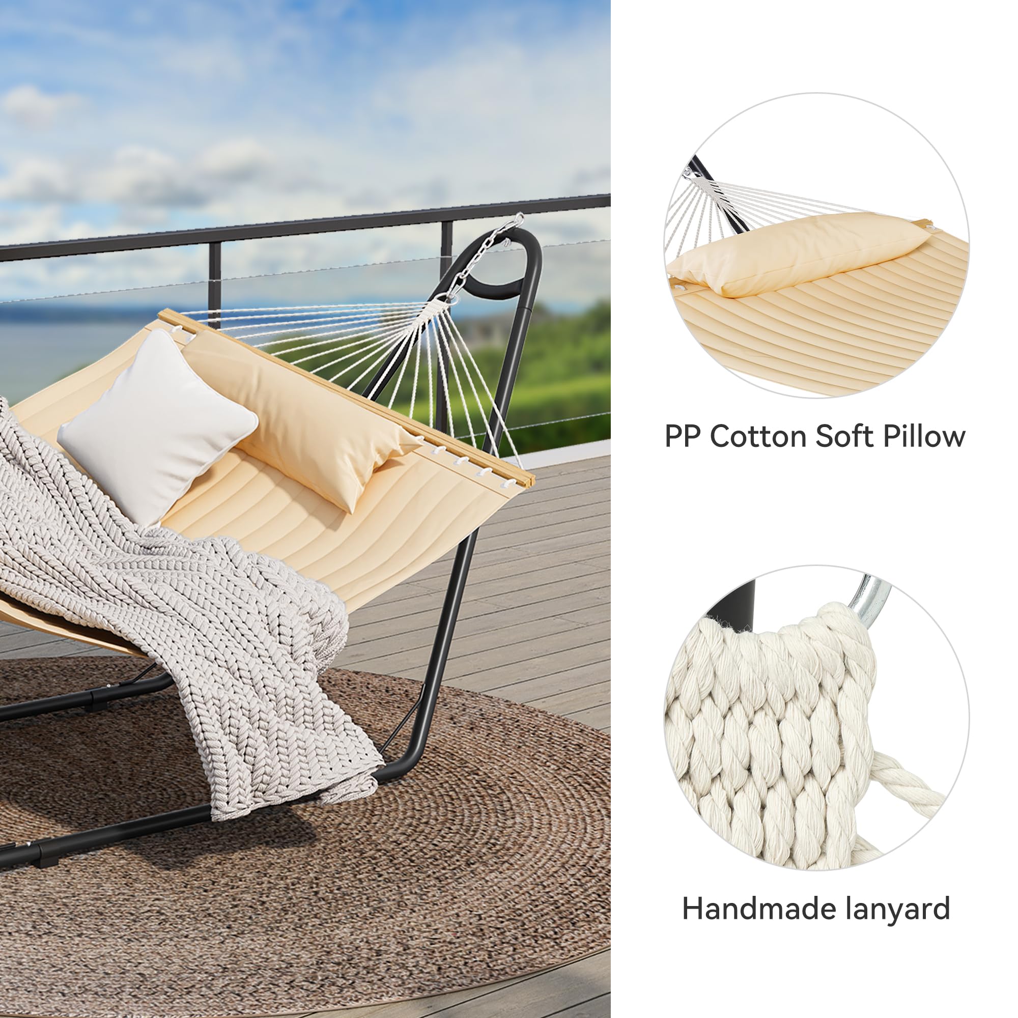 YITAHOME Hammock with Stand Included Hammock Heavy Duty Hammocks Waterproof Portable Hammock with Pillow Storage Bags 450lbs for Outdoors, Backyard, Beige