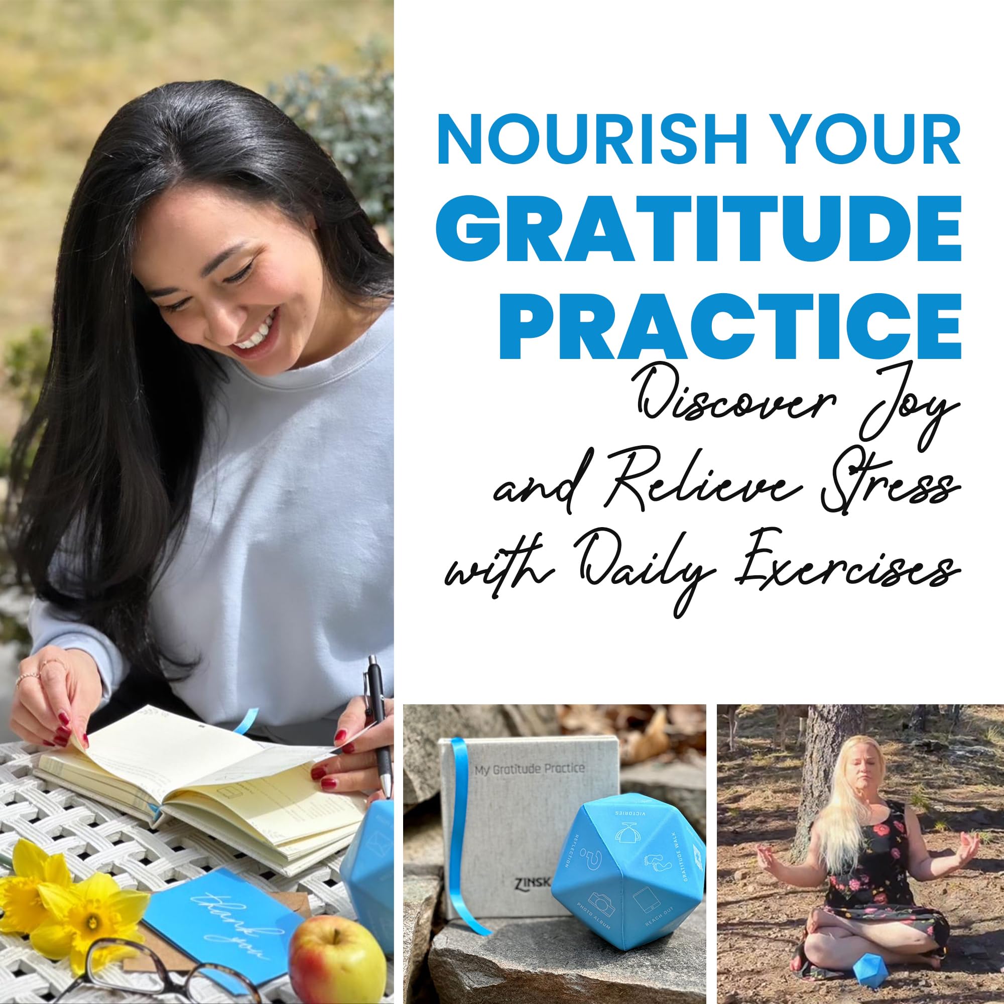 Gratitude Journal with a 20 Sided Ball with Daily Thankfulness Exercises – Establish a 5 Minute Habit to Fight Depression and Anxiety – Positivity, Self Care, Be More Grateful